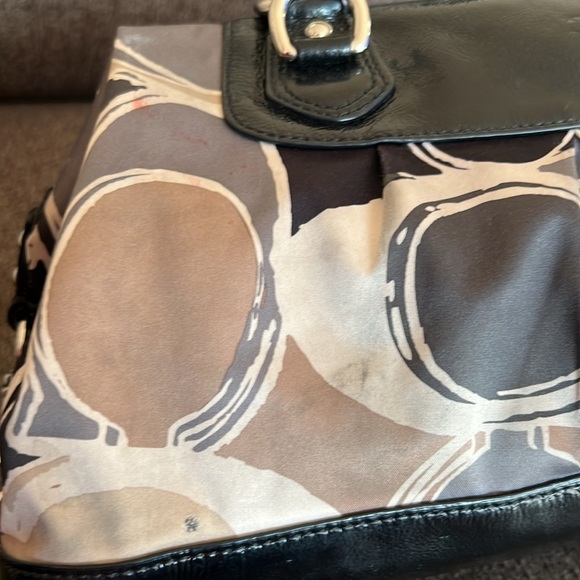 Coach Ashley Silk Handbag Brown Black Tan Patterned - Picture 6 of 11